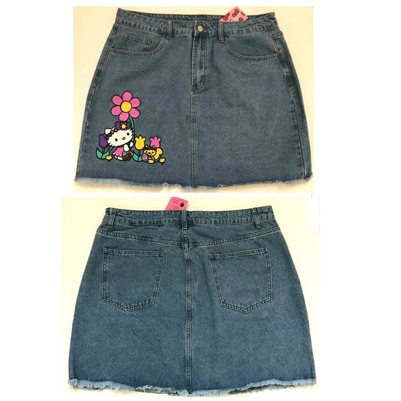 NWT Sanrio Hello Kitty Spring and egg hunt women's plus size Denim Skirt, XL - Picture 2 of 5